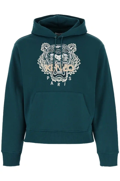 Shop Kenzo Tiger Embroidery Hoodie In Green