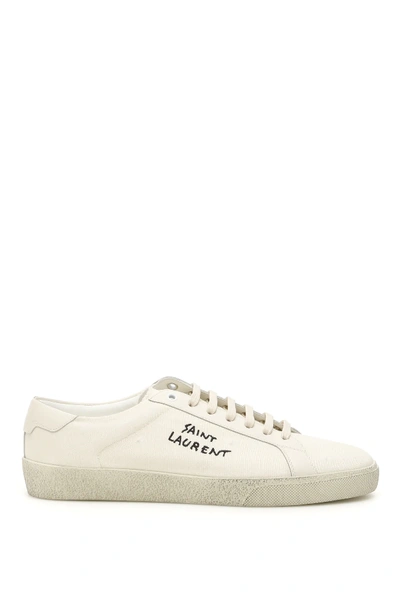 Shop Saint Laurent Canvas Sneakers With Logo In White