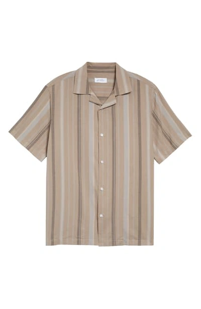 Shop Saturdays Surf Nyc Canty Bay Stripe Short Sleeve Button-up Camp Shirt In British Khaki
