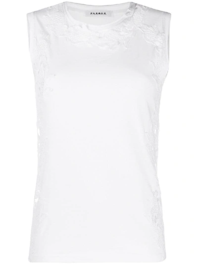 P.a.r.o.s.h Lace Embroidery Tank Top In White
