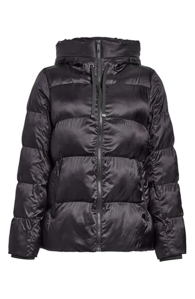 Shop Sam Edelman Iridescent Water Repellent Hooded Puffer Jacket In Black