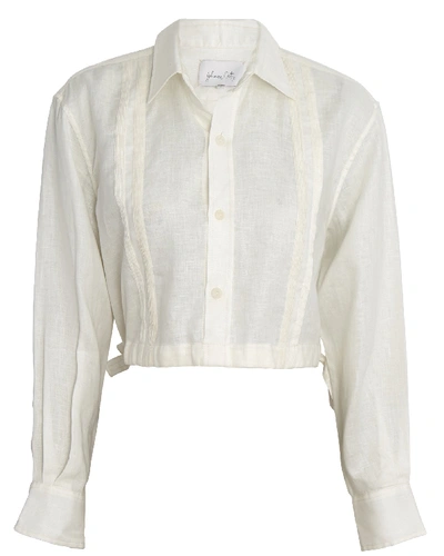 Shop Johanna Ortiz Cuban Towns Cropped Linen Shirt In Ivory