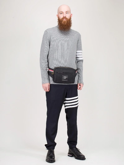 Shop Thom Browne Shiny Paper Label Print Belt Bag In Grey