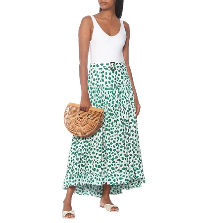 Shop Alexandra Miro Penelope Leopard-print Cotton Maxi Skirt In Green