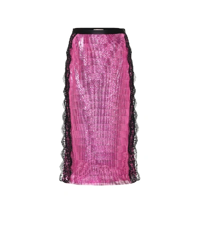 Shop Christopher Kane Lace-trimmed Chainmail Midi Skirt In Pink