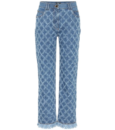 Shop Balmain Laser-cut High-rise Straight Jeans In Blue