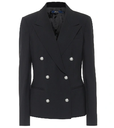 Shop Polo Ralph Lauren Stretch-wool Double-breasted Blazer In Black