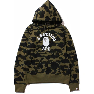 Pre-owned Bape 1st Camo College Pullover Hoodie (fw19) Green