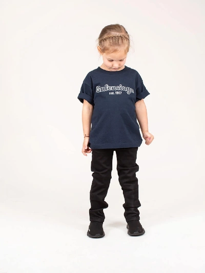 Shop Balenciaga Kids Logo Printed T-shirt Navy In Blue