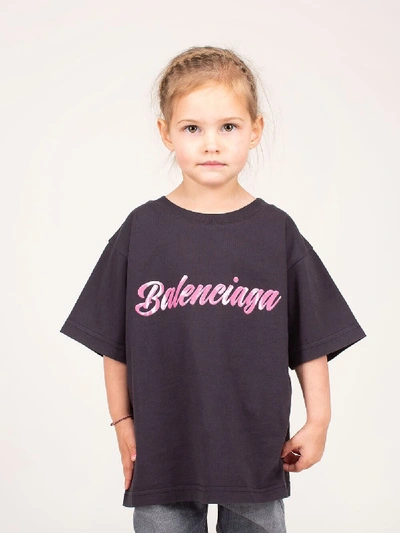 Shop Balenciaga Kids Logo Printed T-shirt Pink In Black