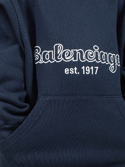 Shop Balenciaga Kids Logo Printed Hoodie Navy In Blue