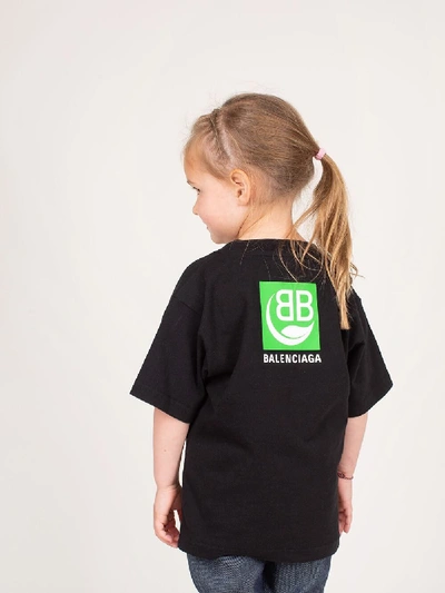 Shop Balenciaga Kids Logo Print Cotton Jersey T-shirt In Black