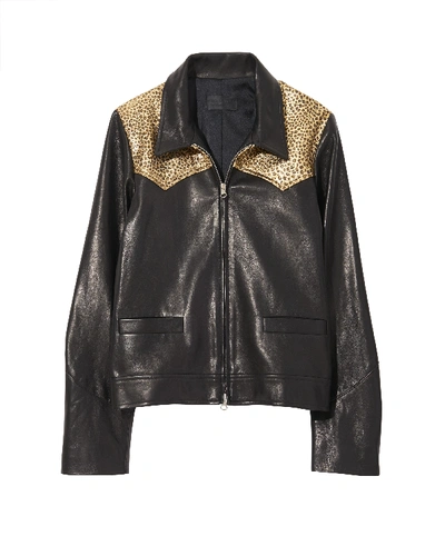 Shop Nili Lotan Jaley Jacket In Black W/ Gold Leopard Print