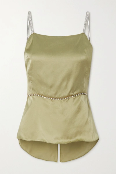Shop Harmur Open-back Crystal-embellished Silk-satin Top In Army Green