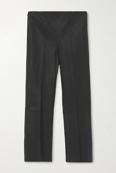 Shop By Malene Birger Florentina Cropped Paneled Leather Slim-leg Pants In Black