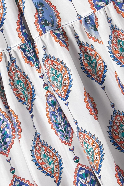 Shop Chloé Tiered Printed Silk Crepe De Chine Midi Dress In White
