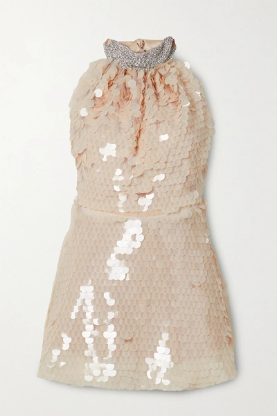 Shop Harmur Crystal And Paillette-embellished Tulle Mini Dress In Neutral