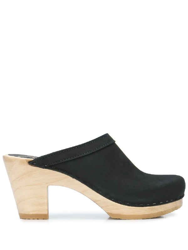 black high heel clogs