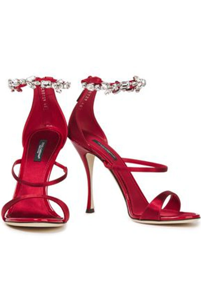 Shop Dolce & Gabbana Crystal-embellished Satin Sandals In Claret
