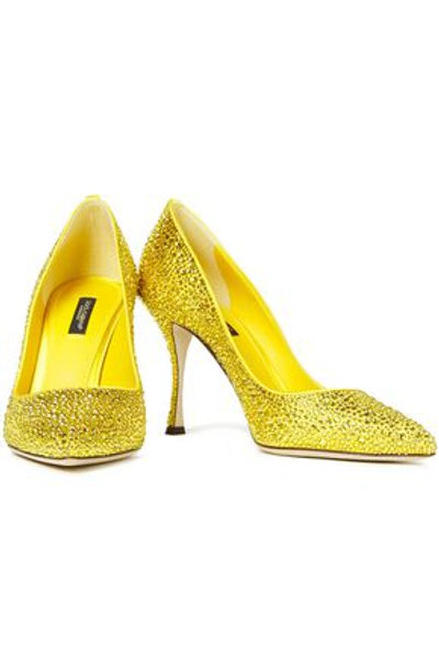 Shop Dolce & Gabbana Lori Crystal-embellished Satin Pumps In Yellow