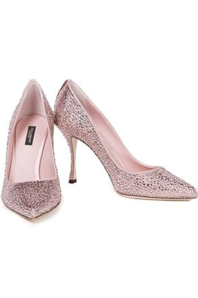 Shop Dolce & Gabbana Lori Crystal-embellished Satin Pumps In Rose Gold