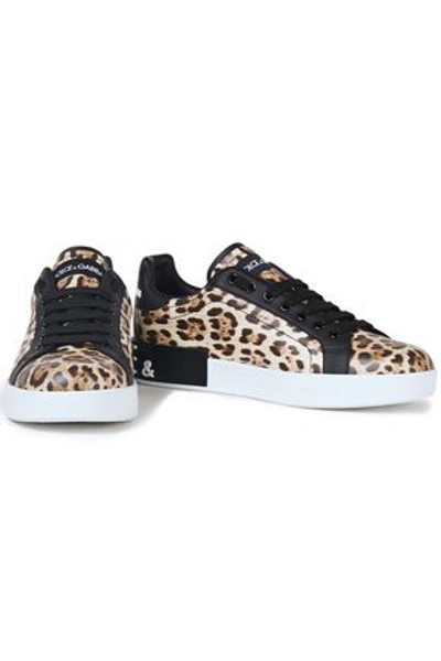 Shop Dolce & Gabbana Monogram-trimmed Leopard-print Leather Sneakers In Animal Print