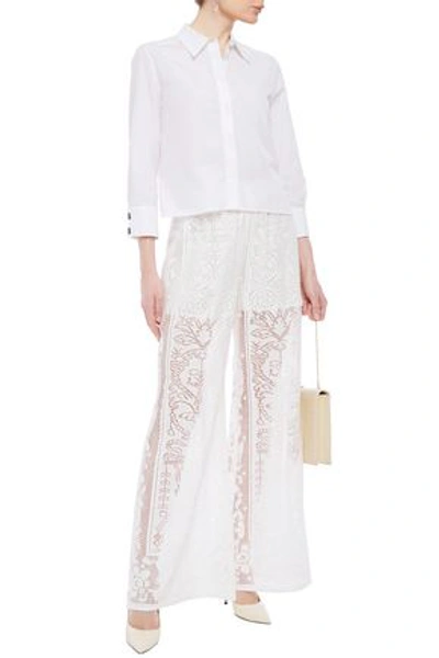 Shop Dolce & Gabbana Crocheted Cotton-blend Wide-leg Pants In White