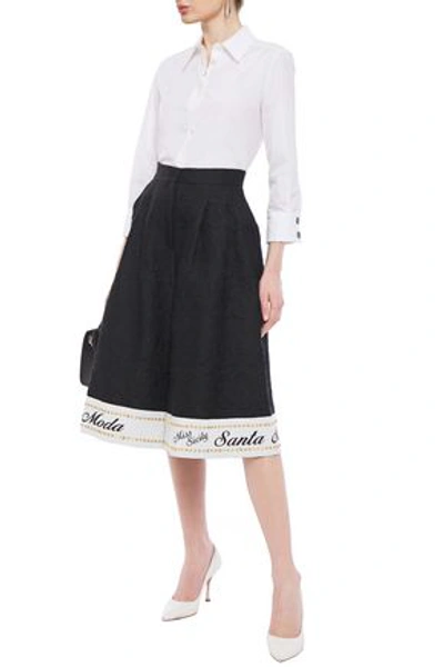 Shop Dolce & Gabbana Embellished Cotton-blend Jacquard Culottes In Black