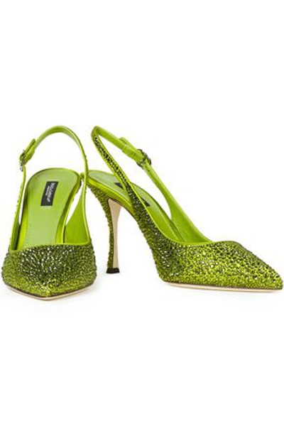 Shop Dolce & Gabbana Lori Crystal-embellished Satin Slingback Pumps In Lime Green