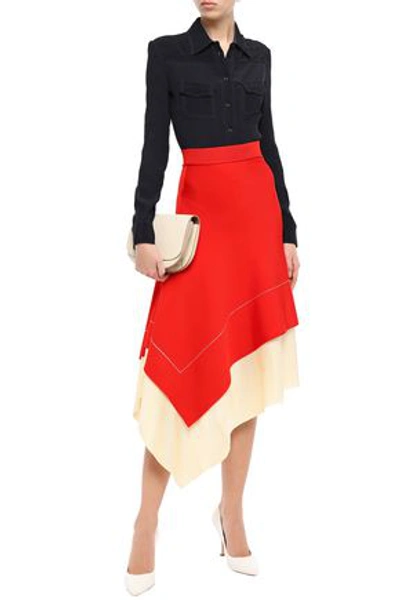 Shop Victoria Beckham Asymmetric Two-tone Knitted Skirt In Red