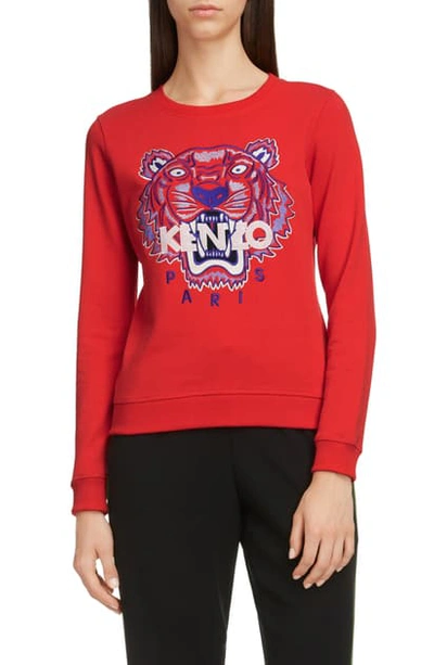 Shop Kenzo Classic Tiger Embroidered Slim Sweatshirt In Medium Red