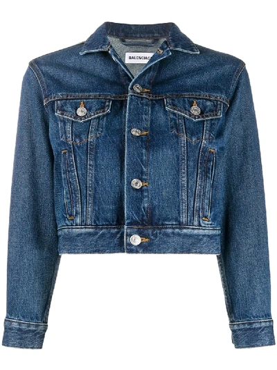 Shop Balenciaga Cropped Denim Jacket In Blue