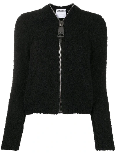 Shop Moschino Textured Zip-up Jacket In Black