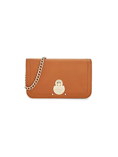 Shop Longchamp Leather Wallet On Chain In Pumpkin