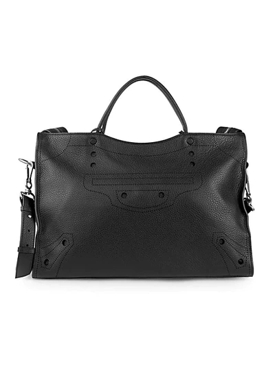 Shop Balenciaga Blackout City Leather Satchel In Noir