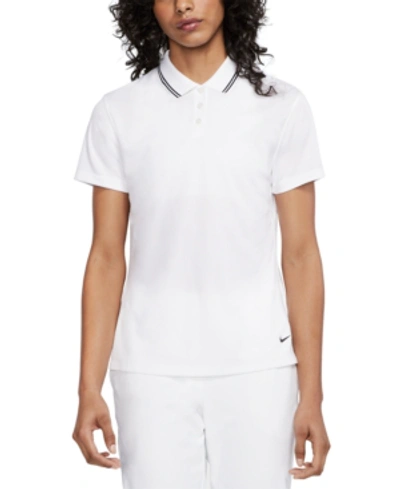 Shop Nike Women's Victory Dri-fit Golf Polo In White/blwhite/blackack