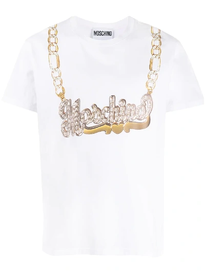 Shop Moschino Macro Necklace T-shirt In White