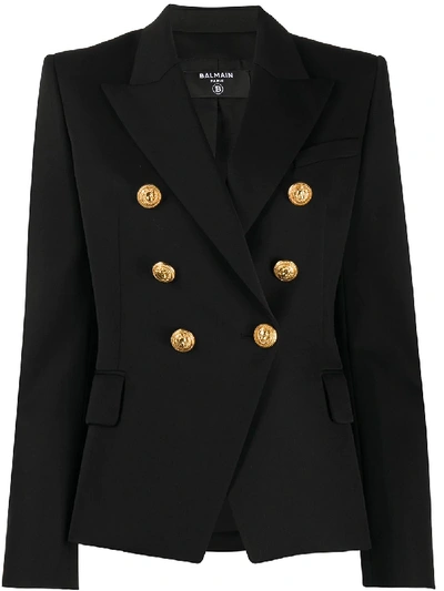 Shop Balmain Double-breasted Structured Blazer In Black