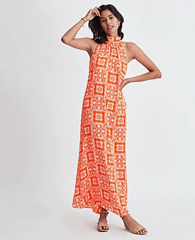 Shop Ann Taylor Petite Tiled Halter Maxi Dress In Jupiter Orange