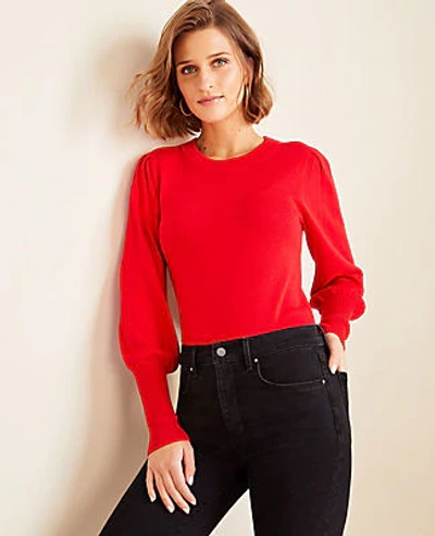 Shop Ann Taylor Balloon Sleeve Sweater In Candy Red