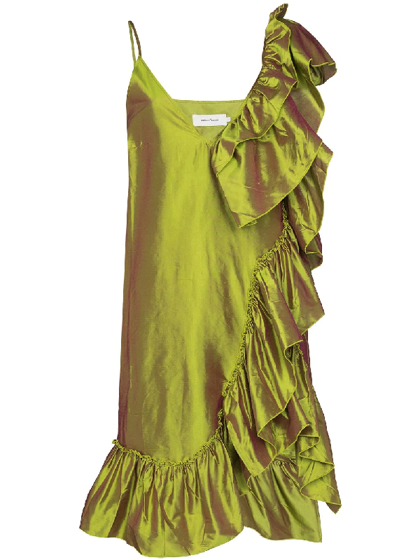 chartreuse silk dress