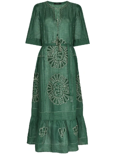 Shop Vita Kin Camelia Embroidered Linen Dress In Green