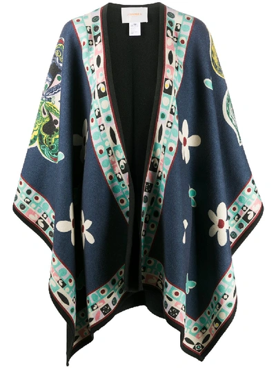 Shop La Doublej Butterfly Blu Print Poncho In Blue