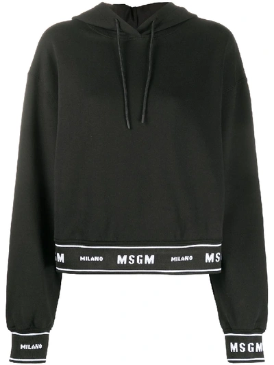 Shop Msgm Logo-tape Hoodie In Black