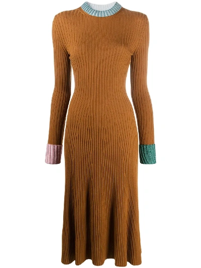 Shop Lanvin Rib-knit Jumper Dress In Brown