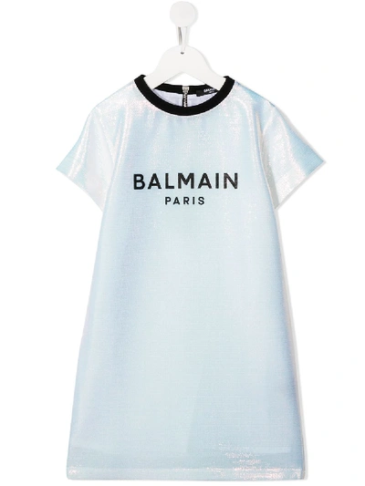 Shop Balmain Logo Embroidered Dress In White