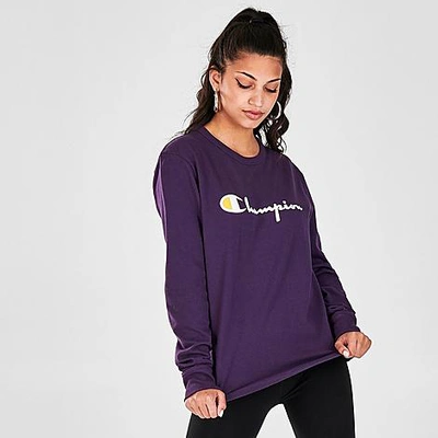 Shop Champion Women's Life Boyfriend Script Long-sleeve T-shirt In Purple