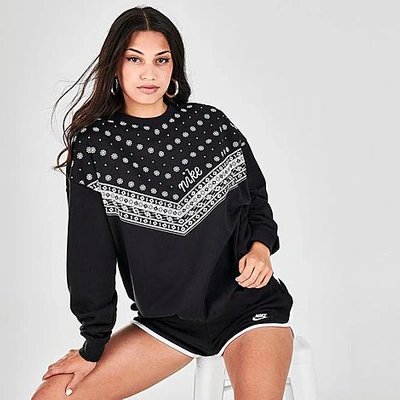 Shop Nike Women's Sportswear Heritage Bandana Print Crew Sweatshirt In Black