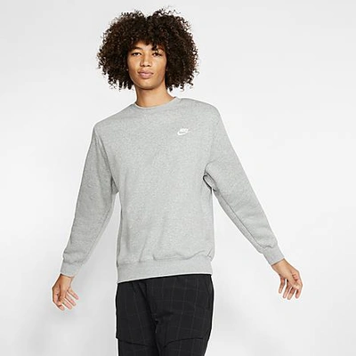Shop Nike Sportswear Club Fleece Crewneck Sweatshirt In Dark Grey Heather/white