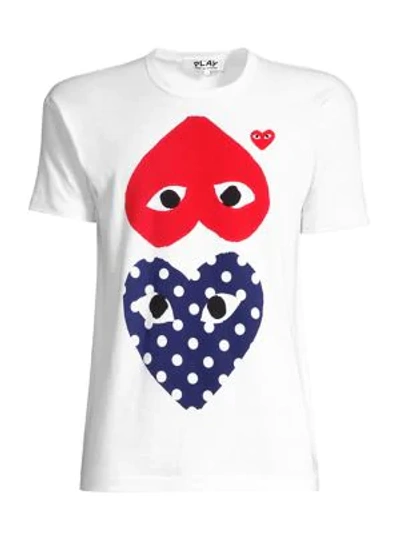 Shop Comme Des Garçons Play Polka Dot Heart T-shirt In White